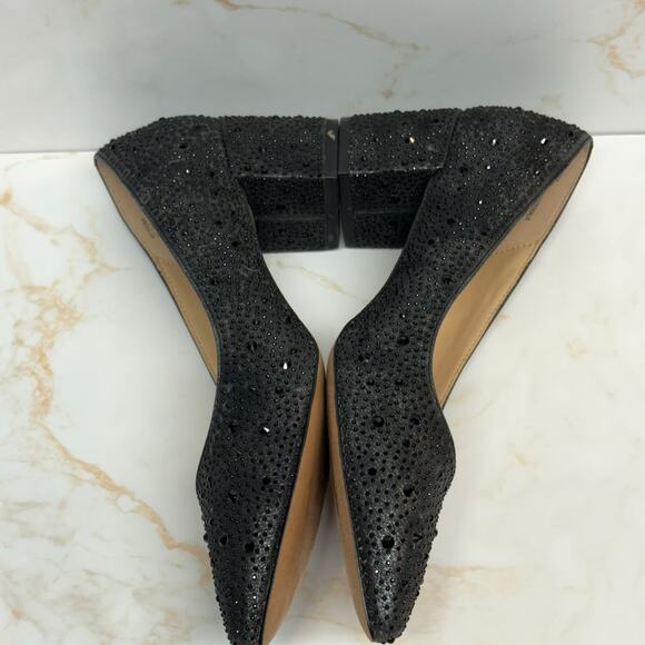 Adrienne Vittadini Fiona Pump Heels Woman 8 Black Beaded Block Heel‎ Pointed Toe - Picture 8 of 14